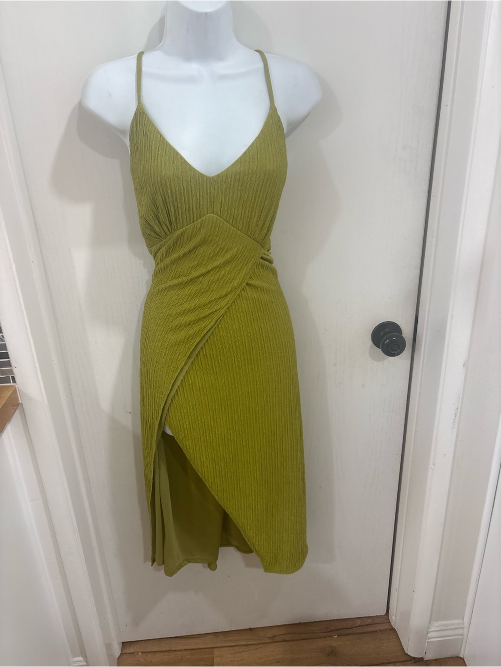 Lulu's Olive Green Ribbed Wrap-Front Midi beach girls night out bodycon Dress